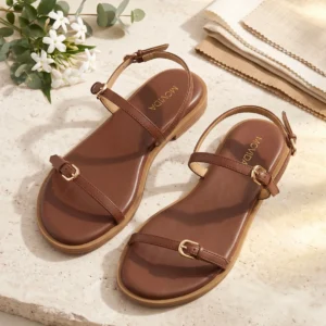 Buckled Flat Strap Sandal - Dark Brown